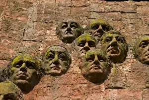 Images Dated 2nd June 2010: Close-up of Faces on Facade of Market Building in Central Kutaisi, Georgia