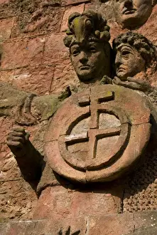 Images Dated 2nd June 2010: Close-up of Faces on Facade of Market Building in Central Kutaisi, Georgia