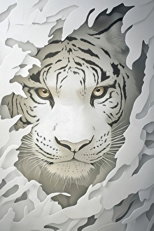 Ai Generated Prints: Close-up fantasy of white tiger's head. (AI Generated)