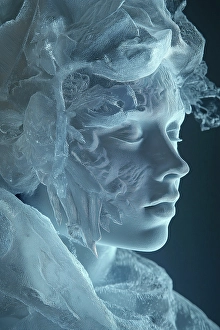 Ai Generated Prints: Close-up fantasy of woman's head and ice. (AI Generated)