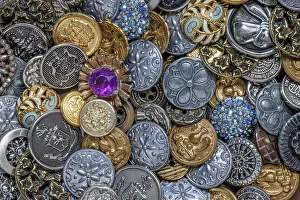 Cheerful Prints: Close-up of variety of metal buttons