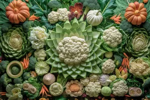 Vegetable Prints: Close-up of vegetable variety. (AI Generated)