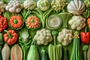 Vegetable Prints: Close-up of vegetable variety. (AI Generated)