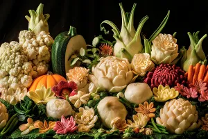 Vegetable Prints: Close-up of vegetable variety. (AI Generated)