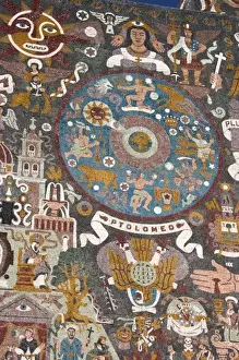 College Prints: A close up view of the exterior stone mosaic mural on the Central Library on