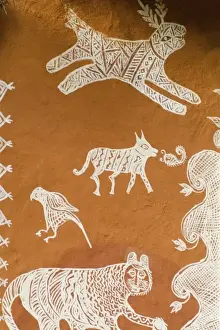 Closeup of artwok painting from locals in Ranthambore National Park in Rajastan India