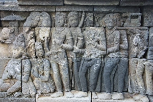 Bas Relief Prints: Closeup of stone carving, Borobudur, UNESCO World Heritage site, Magelang, Central Java