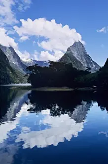 James Kay Prints: Cloud-capped Mitre Peak rises out of Milford Sound in Fiordland National Park
