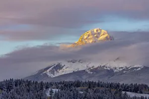 Crowsnest Pass Prints: Clouds envelope Crowsnest Mountain at Crowsnest Pass, Alberta, Canada