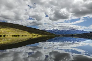 Prints of Clouds reflecting on Lake Azul, Torres del Paine National Park, Chile, Patagonia, South America Images Dated 2016 December: Clouds reflecting on Lake Azul, Torres del Paine National Park, Chile, Patagonia