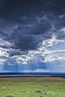Images Dated 23rd January 2021: Clouds with sun rays streaming down on Masai Mara in Kenya, Africa