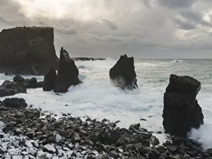 Sea Stack Prints: Coast near Reykjanesviti and Valahnukur on Reykjanes peninsula during winter