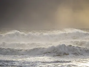 Thunderstorm Prints: Coast near Vik y Myrdal during winter. Storm at beach Reynisfjara, Iceland