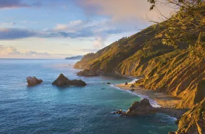 Big Sur Prints: Coastal Cliffs at Sunset, Julia Pfeiffer Burns State Park, Big Sur, California, USA