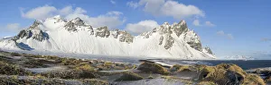 Images Dated 28th January 2020: Coastal landscape with dunes at iconic Stokksnes during winter and stormy conditions