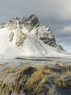 Images Dated 27th January 2020: Coastal landscape with dunes at iconic Stokksnes during winter and stormy conditions