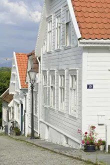 Coble stone Streets and white timber houses of the Stavanger Historical district