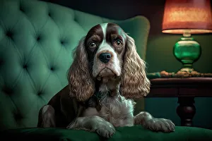 Chair Prints: Cocker spaniel dog on green chair