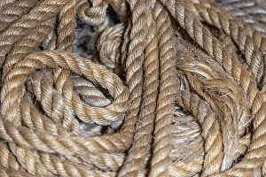 Coiled natural fiber fishing rope used in Nova Scotia fishing vessels Coiled natural fiber fishing rope used in Nova Scotia fishing vessels