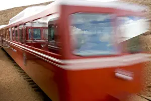 Railcar Prints: Colorado, Colorado Springs. Pikes Peak Cog Railway. Views from the train, cog cars passing