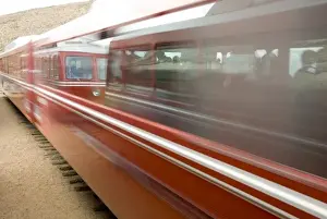 Images Dated 27th September 2008: Colorado, Colorado Springs. Pikes Peak Cog Railway. Views from the train, cog cars passing