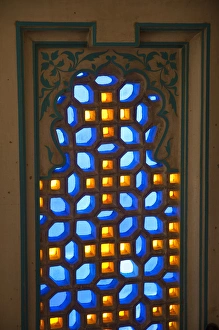 Udaipur Prints: Colored glass window, City Palace, Udaipur, Rajasthan, India
