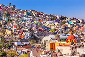 Guanajuato Prints: Colored Houses Iglesia de San Roque Market Mercado Hidalgo Guanajuato, Mexico
