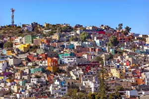 Houses Prints: Many Colored Orange Blue Red Houses of Guanajuato Mexico