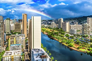 Rainbow Prints: Colorful Ala Wai Canal Apartment Buildings, Honolulu, Oahu, Hawaii