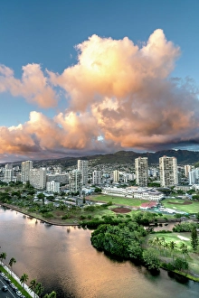 Images Dated 24th January 2024: Colorful Ala Wai Canal, Honolulu, Oahu, Hawaii