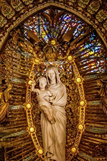 Stained Glass Prints: Colorful altar, stained glass, Basilica of Notre Dame de Fourviere