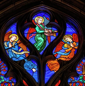 Images Dated 5th September 2024: Colorful angels stained glass, Eglise Saint-Bonaventure