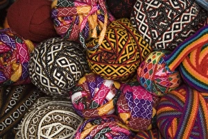 Images Dated 16th May 2005: Colorful balls of trim displayed in market, Cuzco, Peru