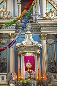 Puebla Prints: Colorful basilica altar Templo de la Limpia Concepcion, Puebla, Mexico