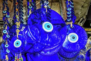 Istanbul Prints: Colorful blue evil eye charms, Grand Bazaar