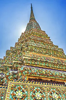 Ceramic Prints: Colorful ceramic Chedi spire pagoda