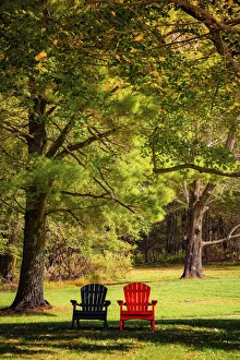 Images Dated 5th August 2021: Colorful chairs on the banks of the lake