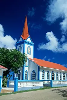 Tahiti Prints: Colorful church on the island of Tahaa in the Society Islands of French Polynesia