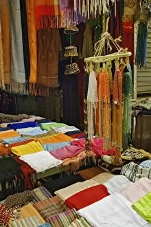 Colorful cloth material for sale in bazaar in Luxor, Egypt