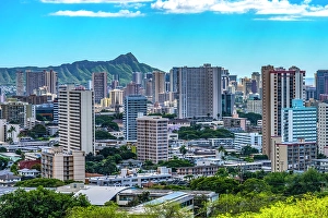 Waikiki Prints: Colorful Diamond Head, Waikiki Beach, Honolulu, Hawaii