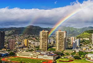 Images Dated 24th January 2024: Colorful double rainbow, Honolulu, Oahu, Hawaii