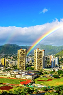 Images Dated 24th January 2024: Colorful double rainbow, Honolulu, Oahu, Hawaii