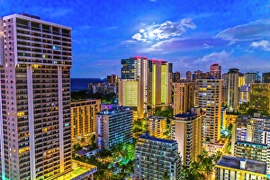 Illuminated Prints: Colorful early morning, Honolulu, Oahu, Hawaii