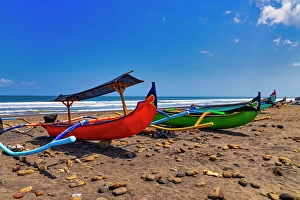Images Dated 3rd April 2024: Colorful fishing boats on the beach in Yeh Gangga, Bali, Indonesia