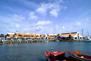 Mall Prints: Colorful Fishing Boats at Harbourtown Shopping Center in Oranjestad Aruba
