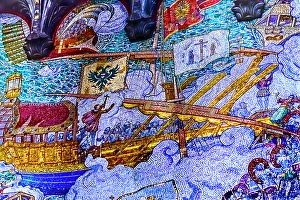 Mosaic Prints: Colorful Gilded Battle of Lepanto mosaic
