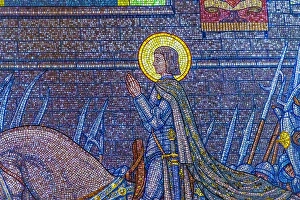 Mosaic Prints: Colorful gilded Saint Joan of Arc mosaic