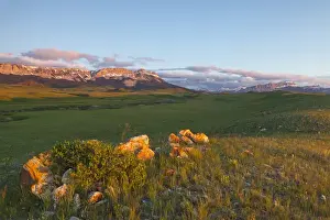 Augusta Prints: Colorful glacier moraine with Sawtooth Ridge and Castle Reef at first light at Sun
