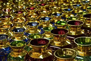 Colorful and Golden glass cups on display and for sale Venice Italy