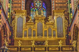 Stained Glass Prints: Colorful golden organ stained glass, St